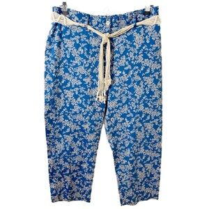 Lauren Ralph Lauren Floral Cropped Capris Pants  Rope Belt with Wooden Buttons 🟦